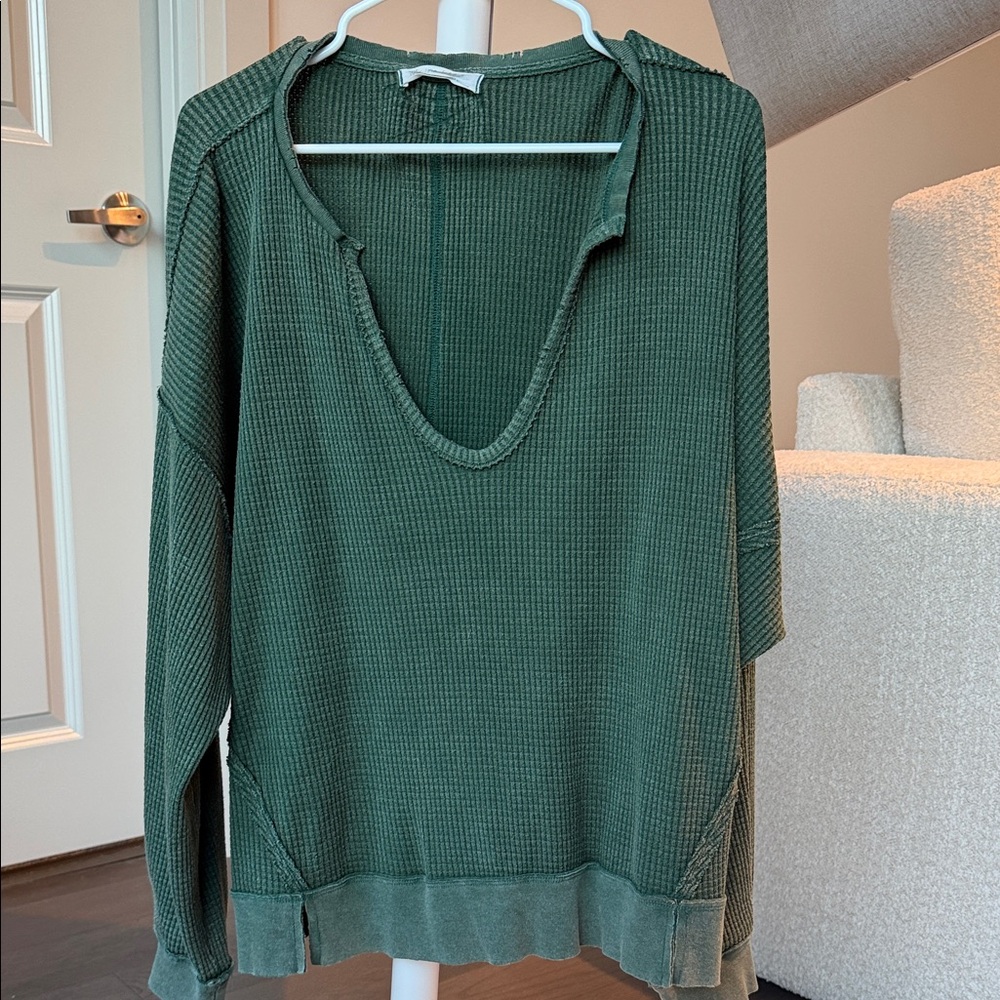 Free People Over Sized Green Waffle Knit Sweater